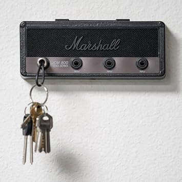 Licensed Marshall Stealth Jack Rack- Wall mounting Guitar amp Key Hanger. Includes 4 Guitar Plug Keychains and 1 Wall mounting kit. Easy Installation.