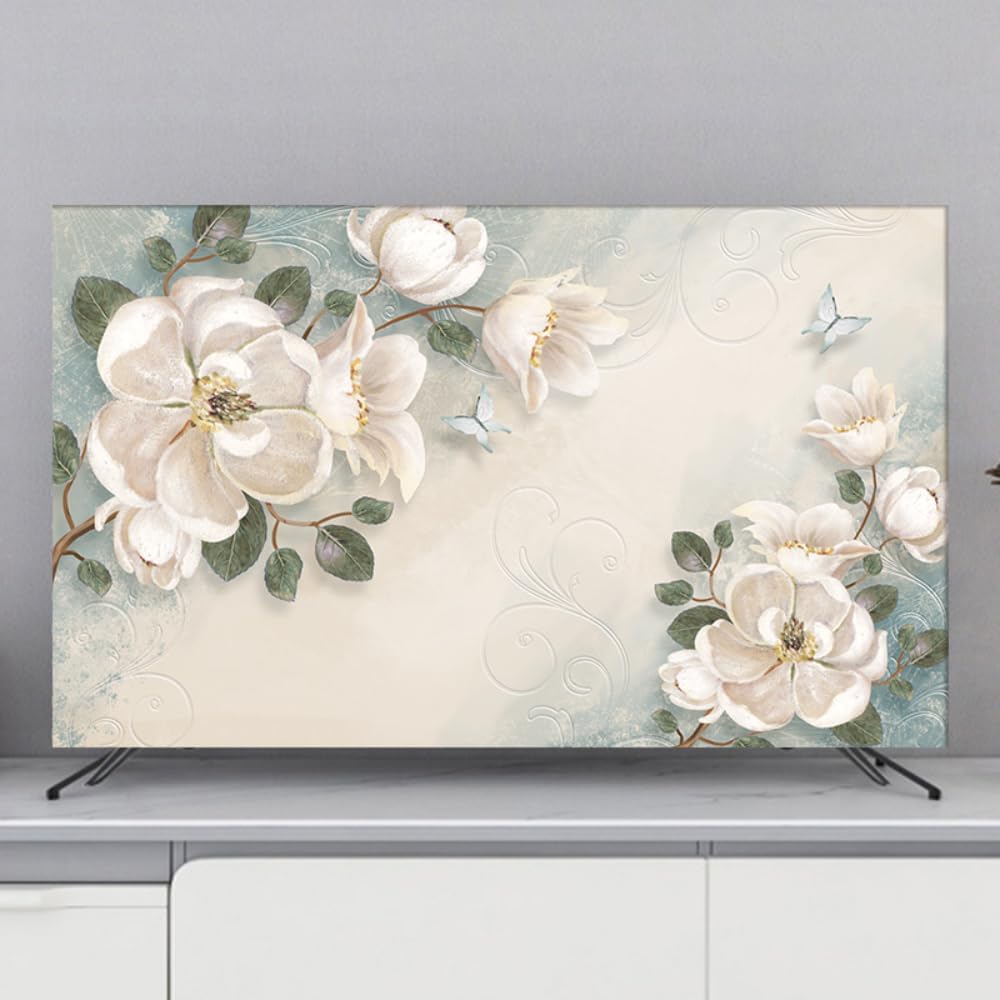 Osłona telewizora, 32–80 cali Telewizja Soft TV/PC Osłona wyświetlacza Wewnętrzna Nowoczesna dekoracja sypialni w salonie(Flower,75inch)
