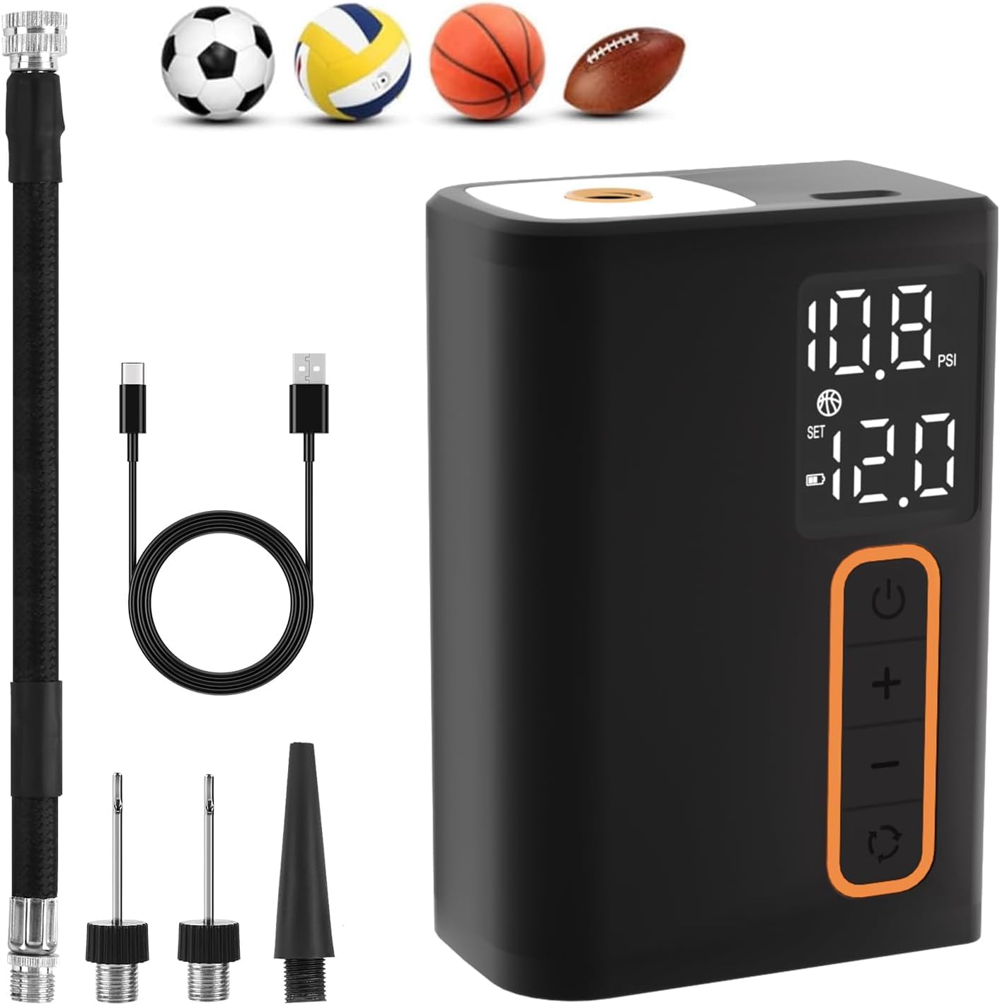 Electric Ball Pump, Portable Smart Air Pump with Precise Pressure Gauge&Digital LCD Display for Basketball, Soccer, Football, Volleyball Fast Inflation of Sports Ball