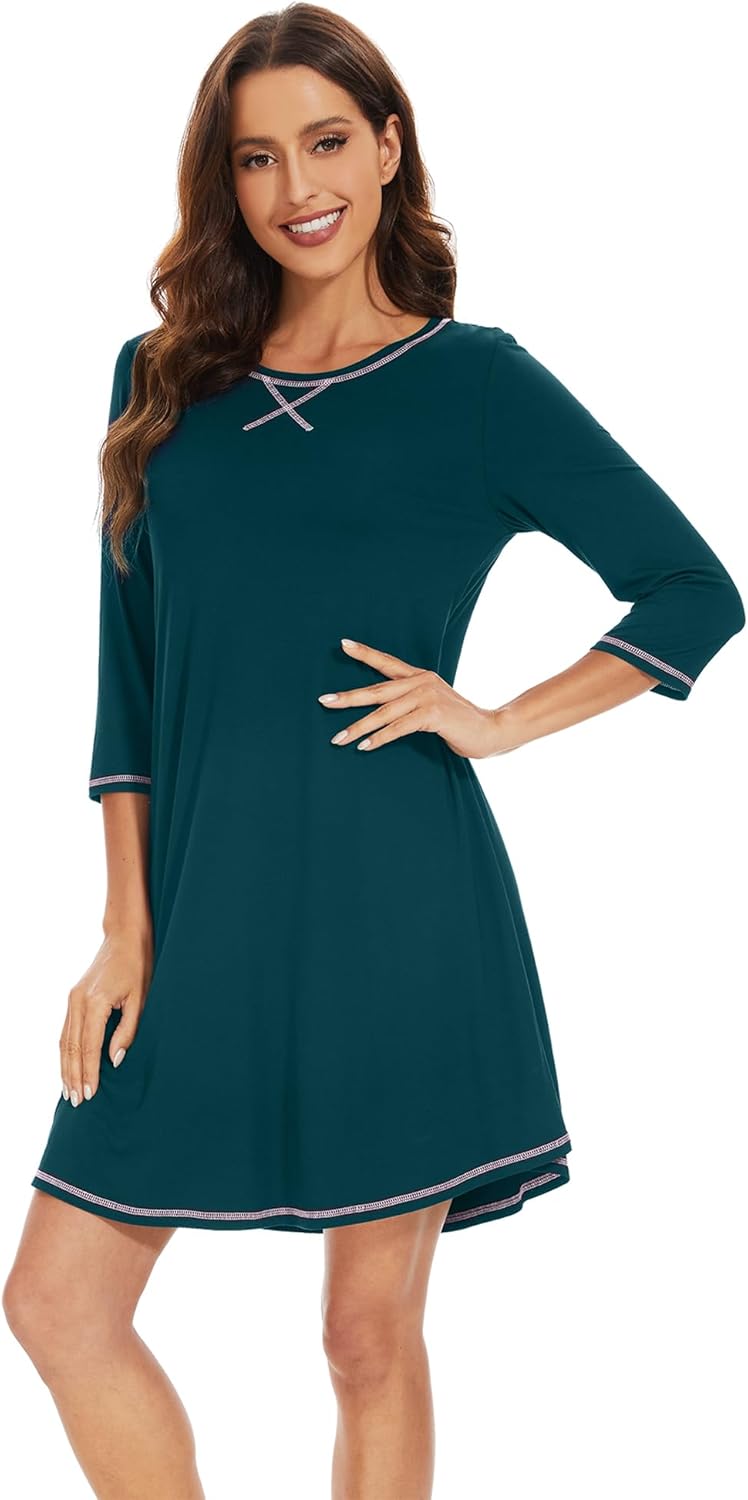 WiWi Nightgowns for Women 3/4 Sleeve Sleep Shirts Super Soft Pajamas Gowns Viscose from Bamboo Cooling Nightwear S-XXL