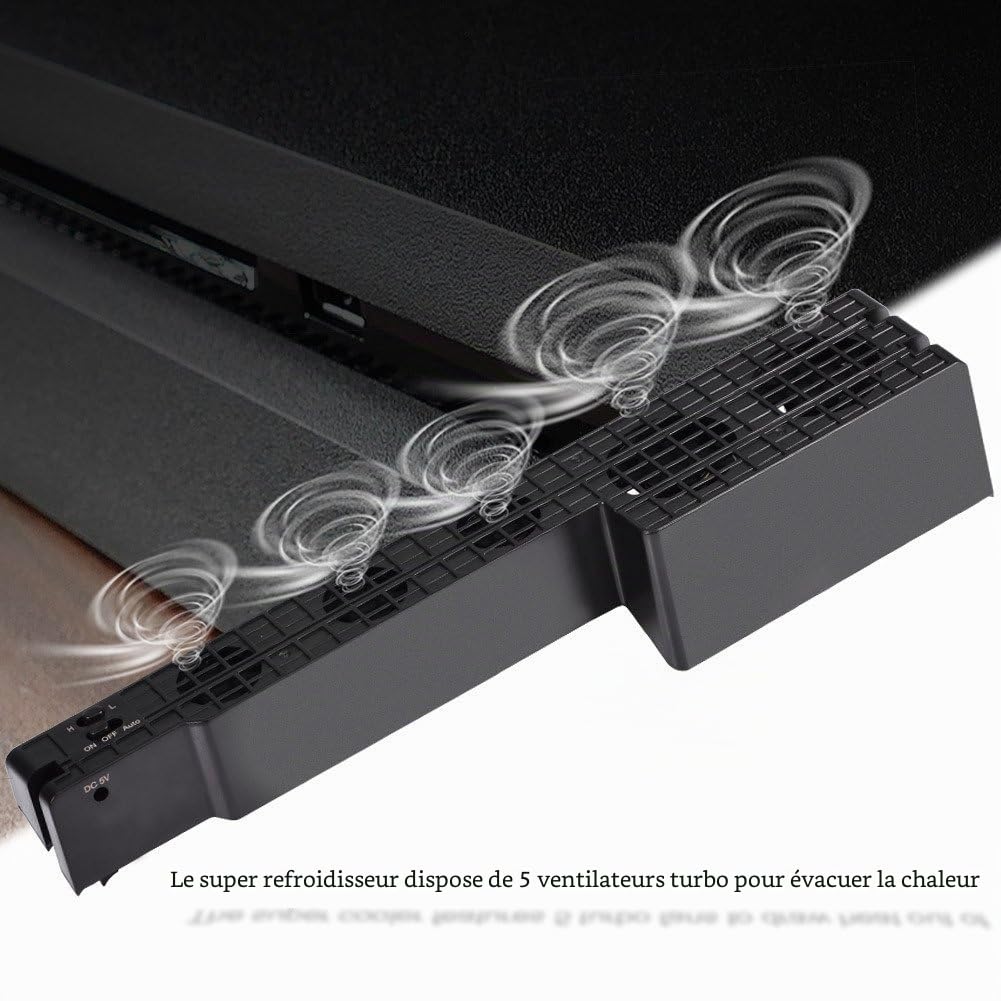 Zerone Ventilateur de Console de Jeu, USB 5 Ventilateurs Super Turbo Contrôleur de Température, Noir, pour Pro