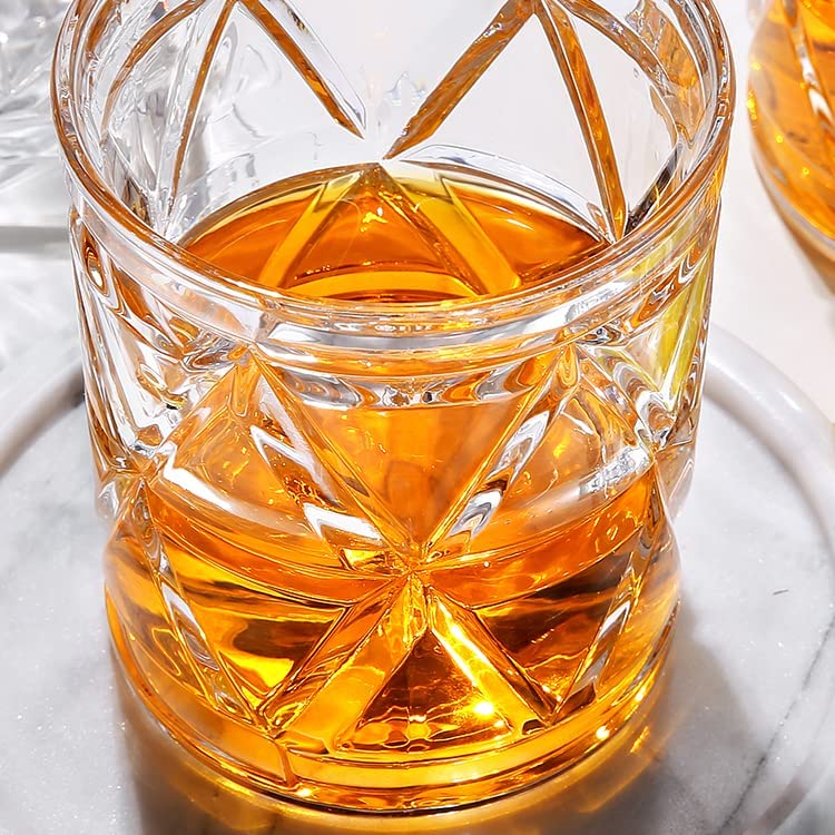 Image of Premium Whiskey Glasses Set of 6, Transparent, 310 ML, Whisky Glass, Diamond Design Bar Glass for Drinking Bourbon, Whisky, Scotch, Cocktails Old Fashioned Cocktail Tumblers (chex .$., 6)