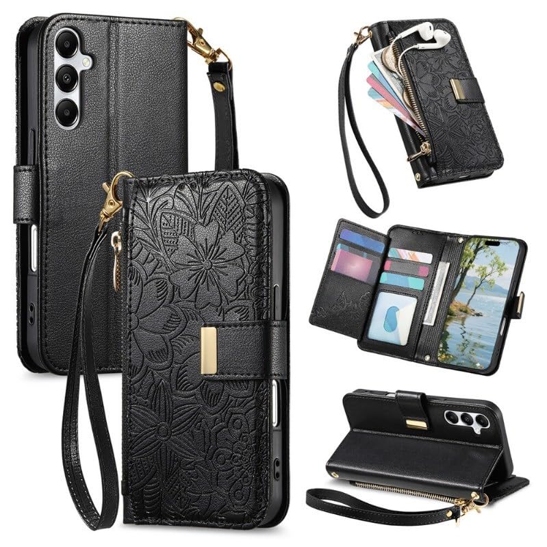 Étui portefeuille Samsung S26 Ultra en cuir à rabat floral chic