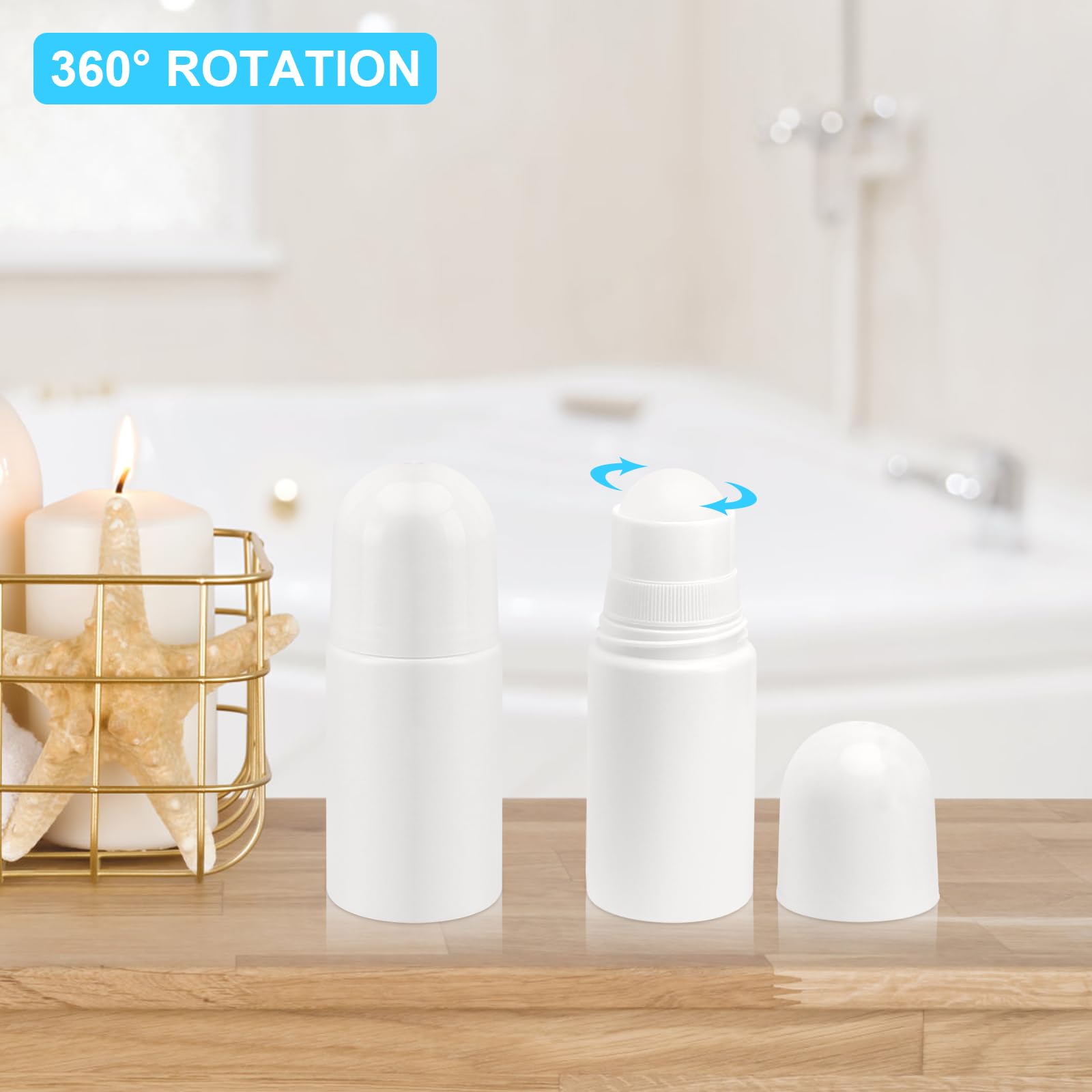 APOMOONS 8 Unidades Roll On Rellenable, 50 ml Plástico Frasco Roll-On Vacío, Roll-On para Crema Solar Fragancias Aceites Perfumes Botes Viaje Productos Para el Cuidado de la Piel, Blanco