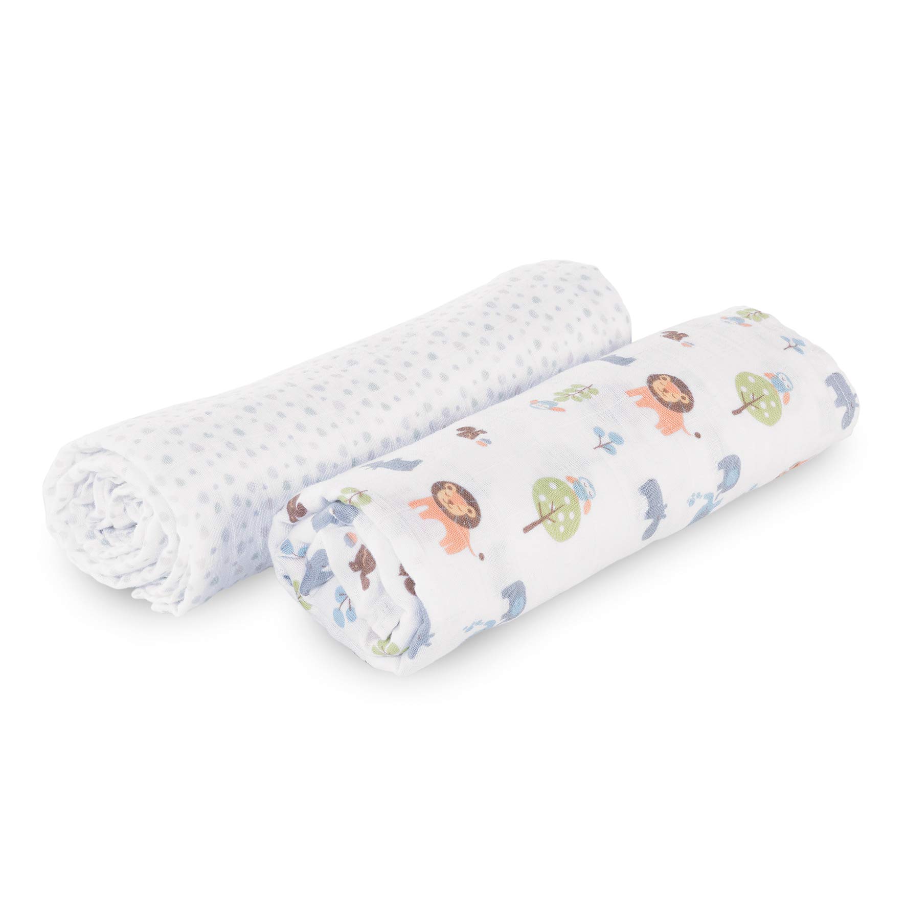Swaddles Set 2Pcs Light Grey Animals-image-0