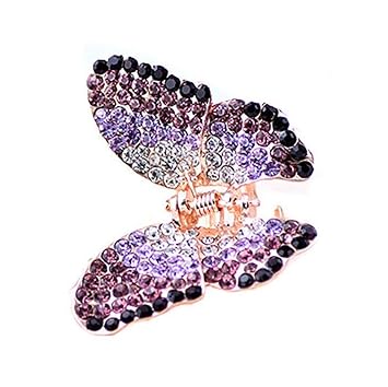 1PC Elegant Butterfly Hairpin Fancy Rhinestones Claw Clip Jaw Clips for Women Lady Purple