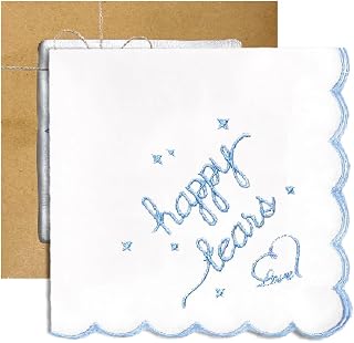 Happy Tears Handkerchief, White Embroidered Wedding Party Accessory Bridesmaid Gift Something Blue