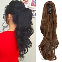 Vista 14 de OMGREAT Extensiones de cola de caballo largas con clip, extensiones sintéticas gruesas de 24 pulgadas para mujer, con garra de mandíbula, rubio