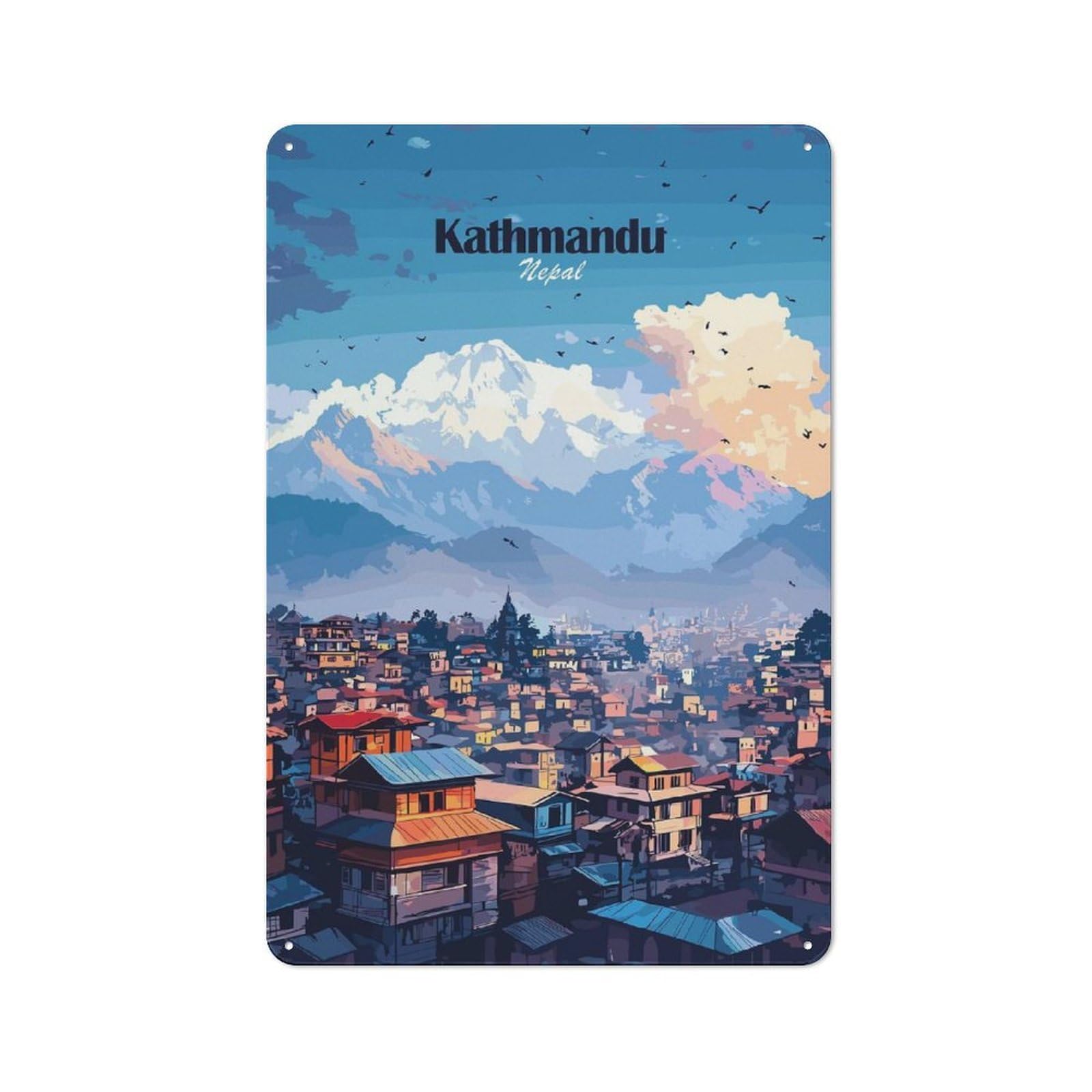 Junmoney Style-20 Country Style Kathmandu Skyline Decorative Metal Sign 30X20cm, Bistro Wall Plaque For Restaurant, Kitchen, Counter Or Breakfast Nook