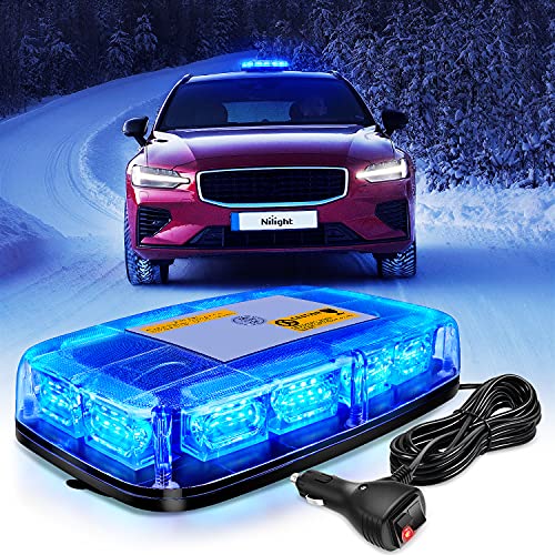 Image of Nilight 12 Inch Roof Top Strobe Lights Magnetic Mount | Blue Hazard Light Emergency Safety Warning LED Flashing Light Bar 48LED 12V 24V for Cars Trucks Snow Plows