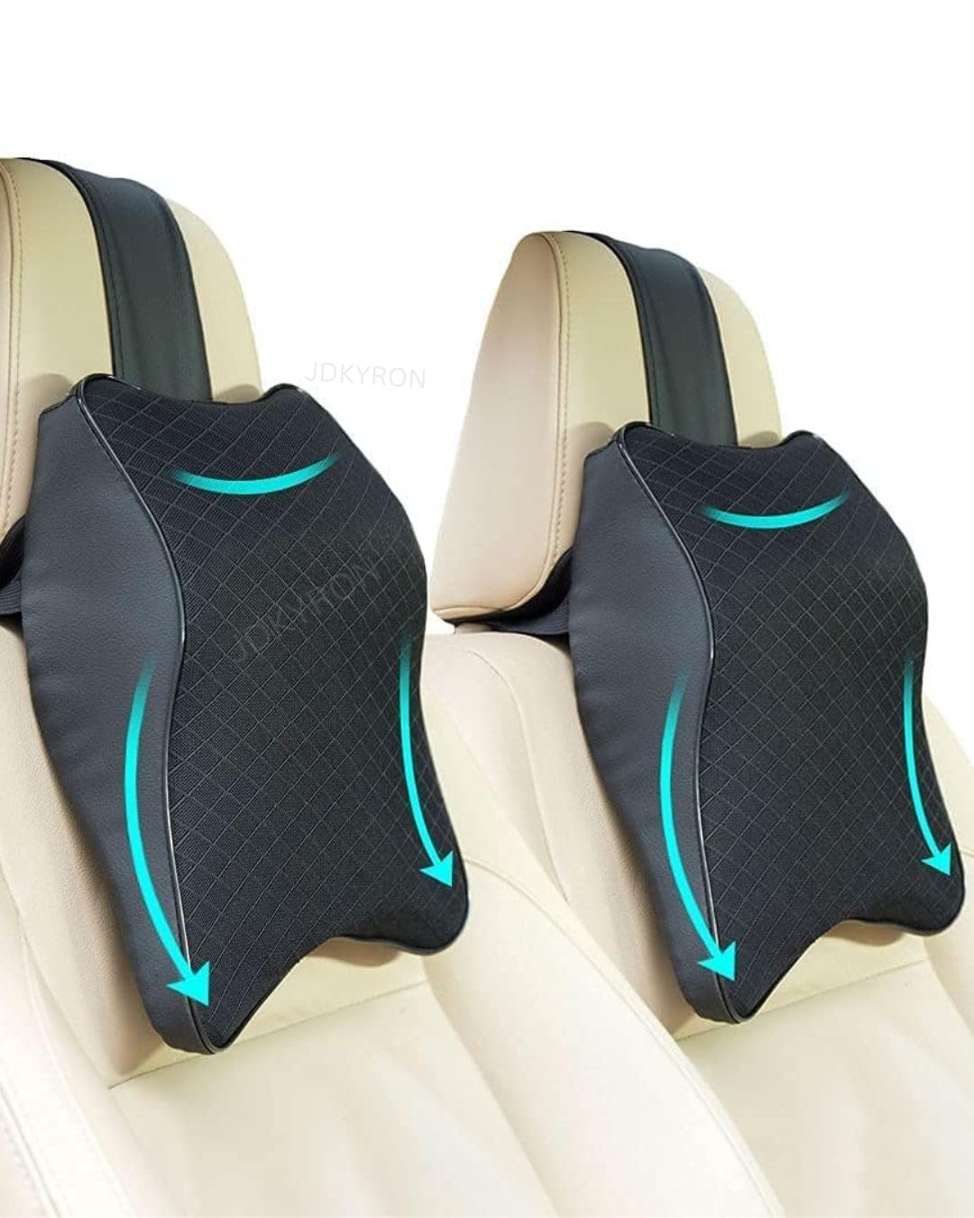 JDKYRON Memory Foam Car Neck Rest Pillow Seat Cushion Headrest Ergonomic Neck Support Help Relieve Neck Pain for Driver Front Back Seat, Office Chair, Fit Most Vehicles (Black Pack of 2)-image-45
