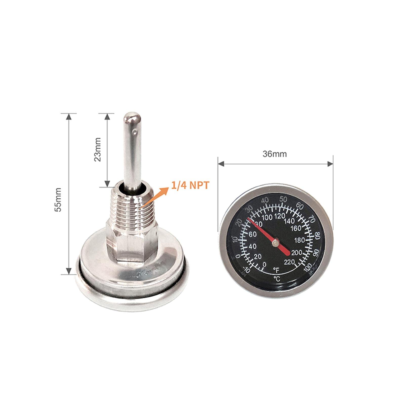 Gralara Termometro a Quadrante per Teiera Termometro per Acqua Calda Raccordo Professionale da 1/4 "NPT