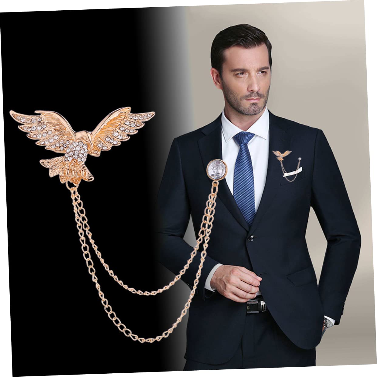 BESTYASH Broche De Águila Pin De Solapa De Animales Joyería De Broche De Animal Para Hombre Prendedor De Águila De Cadena Larga s De Borla Aleación