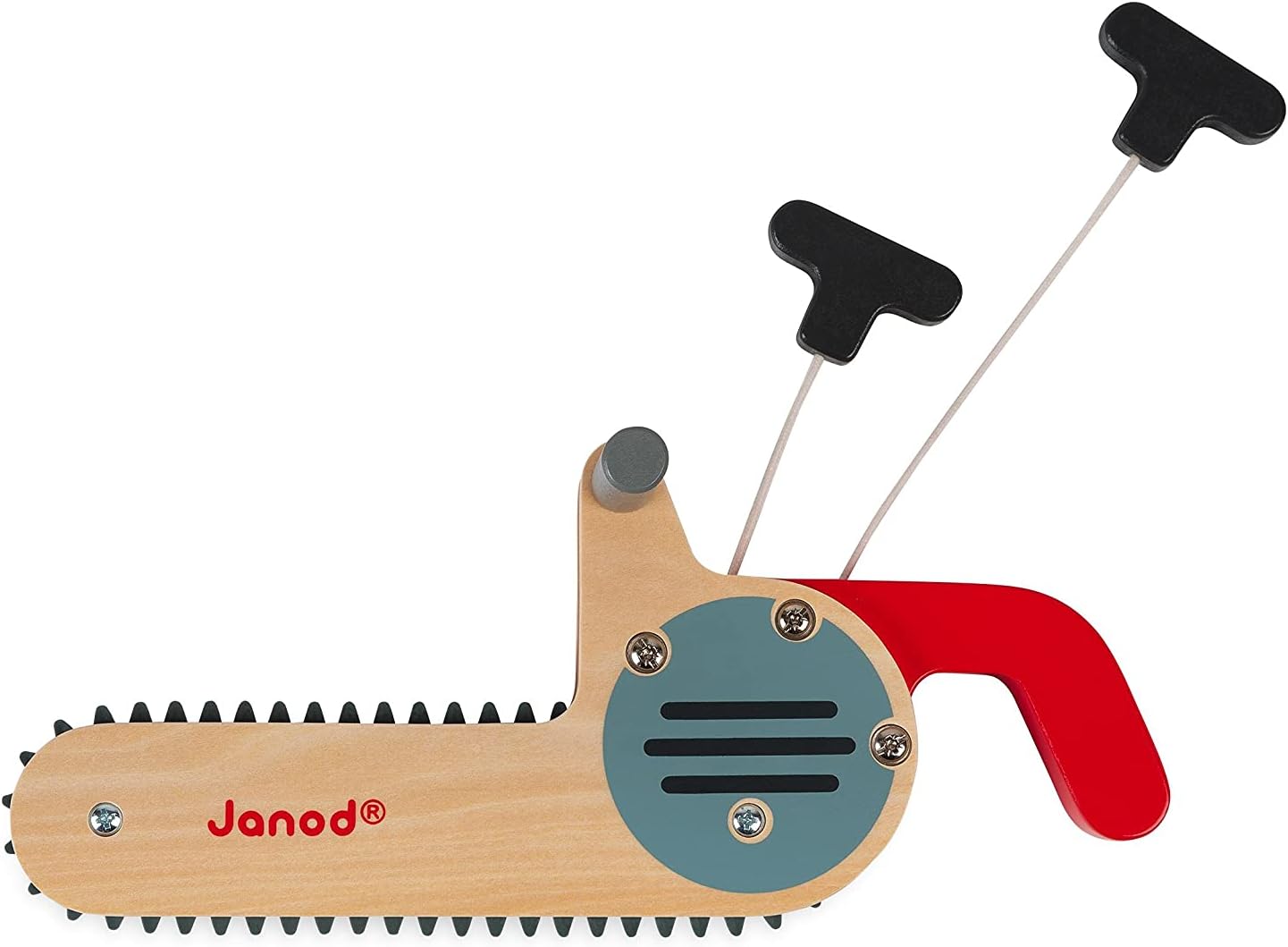 Janod Brico'kids Pretend Play Wooden Chainsaw - Safe Silicone Blade with Sound – Ages 3 Years+ - J06471