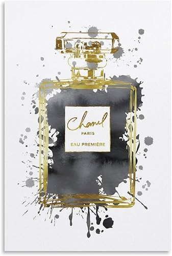 Vista 26 de WEboL Botella de perfume azul marino con tinta dorada a la moda, pintura decorativa, lienzo, arte de pared, decoración moderna de dormitorio