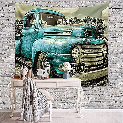 Wondertify Antique Car Tapestry Old Truck Car Decor Tapestry Wall Hanging For Bedroom Living Room Dorm Home Decor 80X60 Inches Blue #TOP1