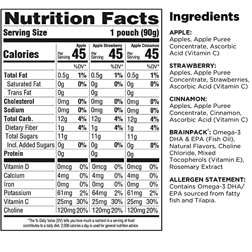 image for Brainiac Applesauce 3 Flavor Variety Pack Pouches with Omega-3s, Varie