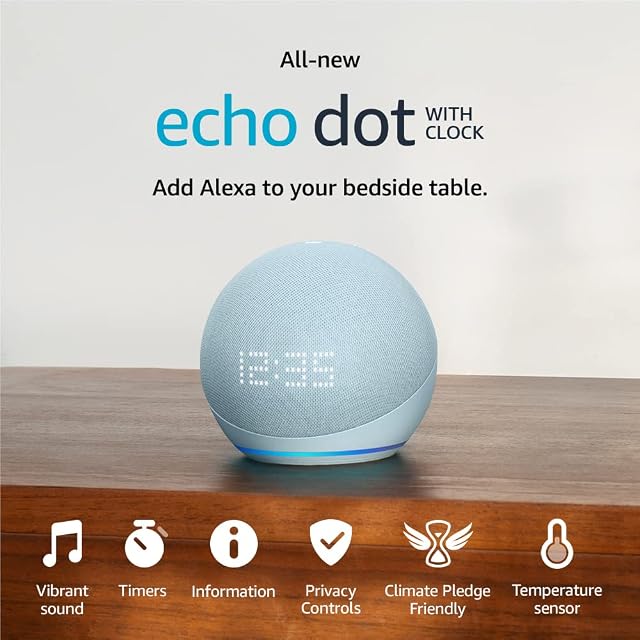 All-new Echo Dot (5th generation, 2022 release) smart speaker with clock and Alexa | Cloud Blue