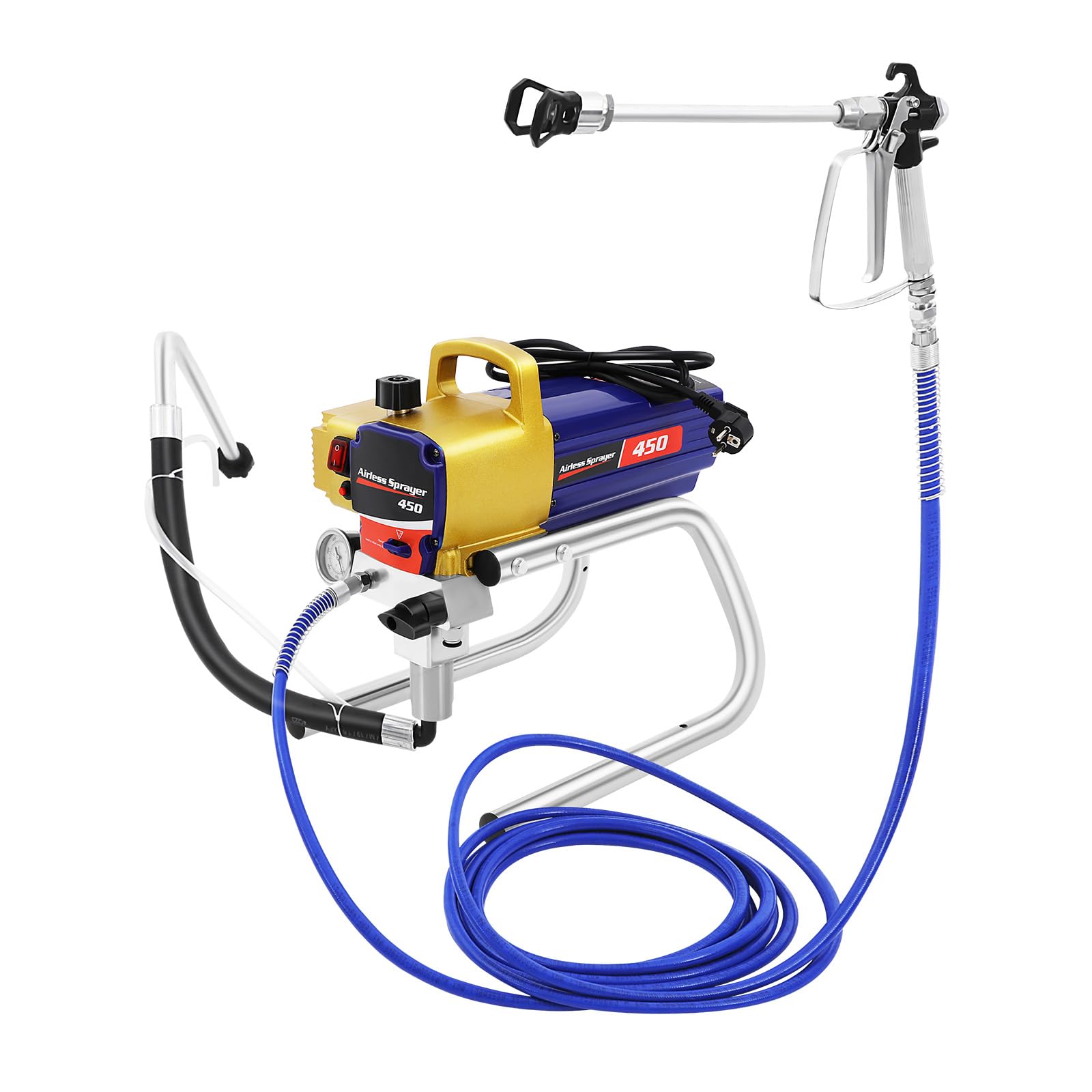 Spruzzatore Airless, macchina per spruzzatura vernice 1500W, pistola per verniciatura a parete 22Mpa 2,2L/min di portata, spruzzatore di vernice con larghezza di spruzzo 25cm