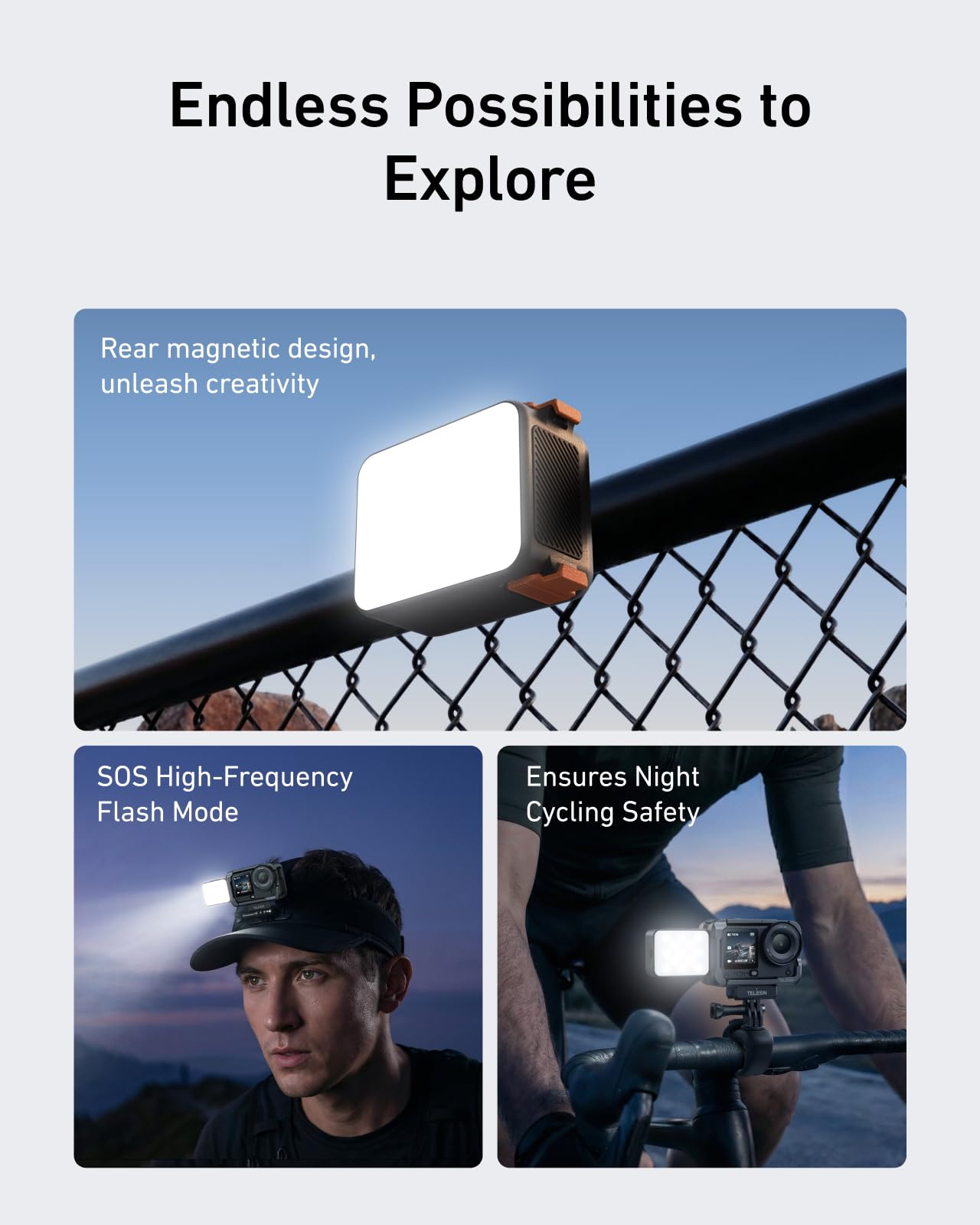 TELESIN Luz LED Magnética para dji Osmo Action 6&Nano, CRI95+ Luz de Relleno Portátil,3000K–6000K,5 Niveles de Brillo,Resistente al Agua IPX5,Más de 10 Horas de Duración de Batería,Luz para Vlogging