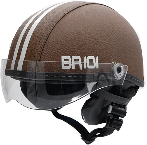 Capacete Coquinho Scooter Elétrica Bike Skate Patinete Br101 Premium Marrom Viseira Cristal (M - VESTE 57/58)