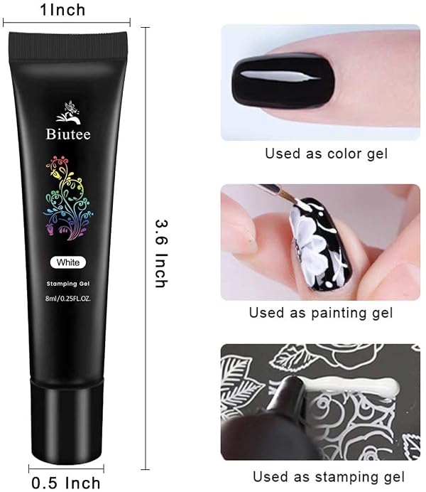 Biutee Nail Stamping Polish Gel Set, 8 Colors Highly Pigmented Nail Art Gel Polish, UV LED Nail Stamp Polish for Nail Plates, DIY Manicure Design Kit by Biutee - Image 2