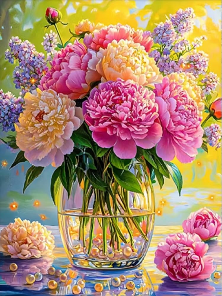 Brennora Stamped Cross Stitch Kits for Adults Peonies 11CT Counted Cross-Stitch Embroidery Patterns Beginners Home Decor 16x20 inch