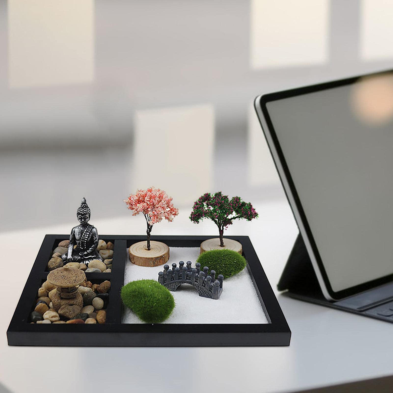 Giardino Zen Da Tavolo In Miniatura - Con Sabbia, Rastrello E Statua Buddha | Per Meditazione E Relax - Foto 5