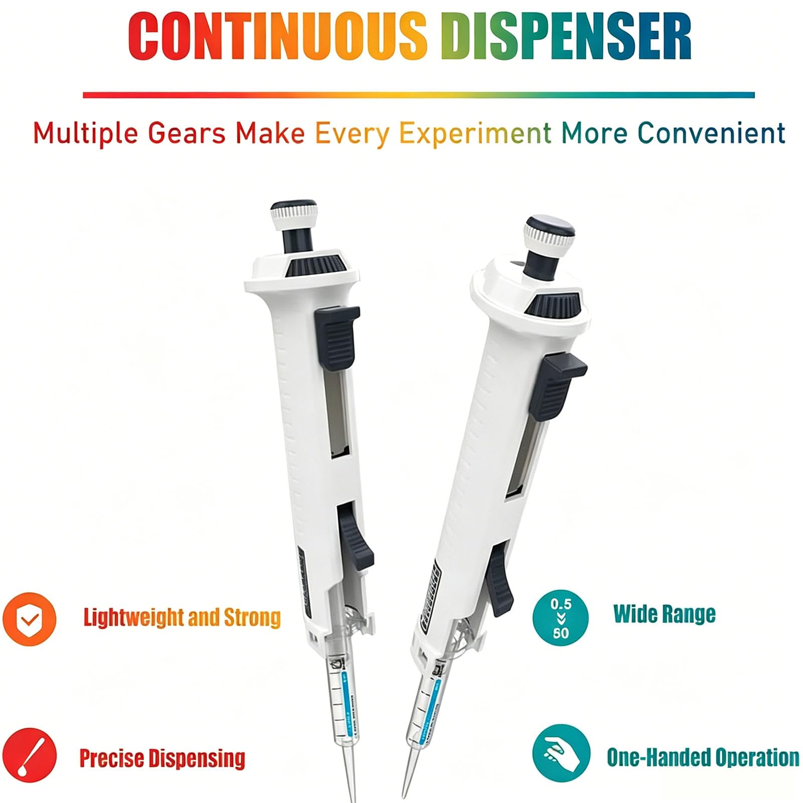 Stepper de pipeta de un solo canal, micropipeta de laboratorio con sistema de dispensación continua, incluye puntas de 5 ml para investigación científica y aplicaciones químicas