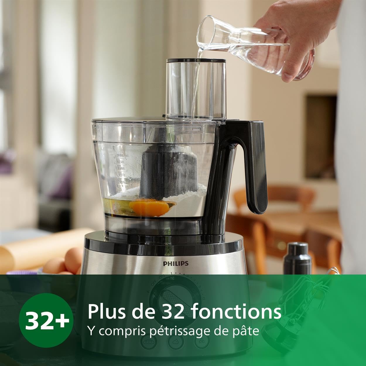 Philips Série 7000 Robot de cuisine multifonction 6-en-1 – Technologie PowerChop – Accessoires métalliques – Bol 3,4 L et Blender 2,2 L (HR7778/00)
