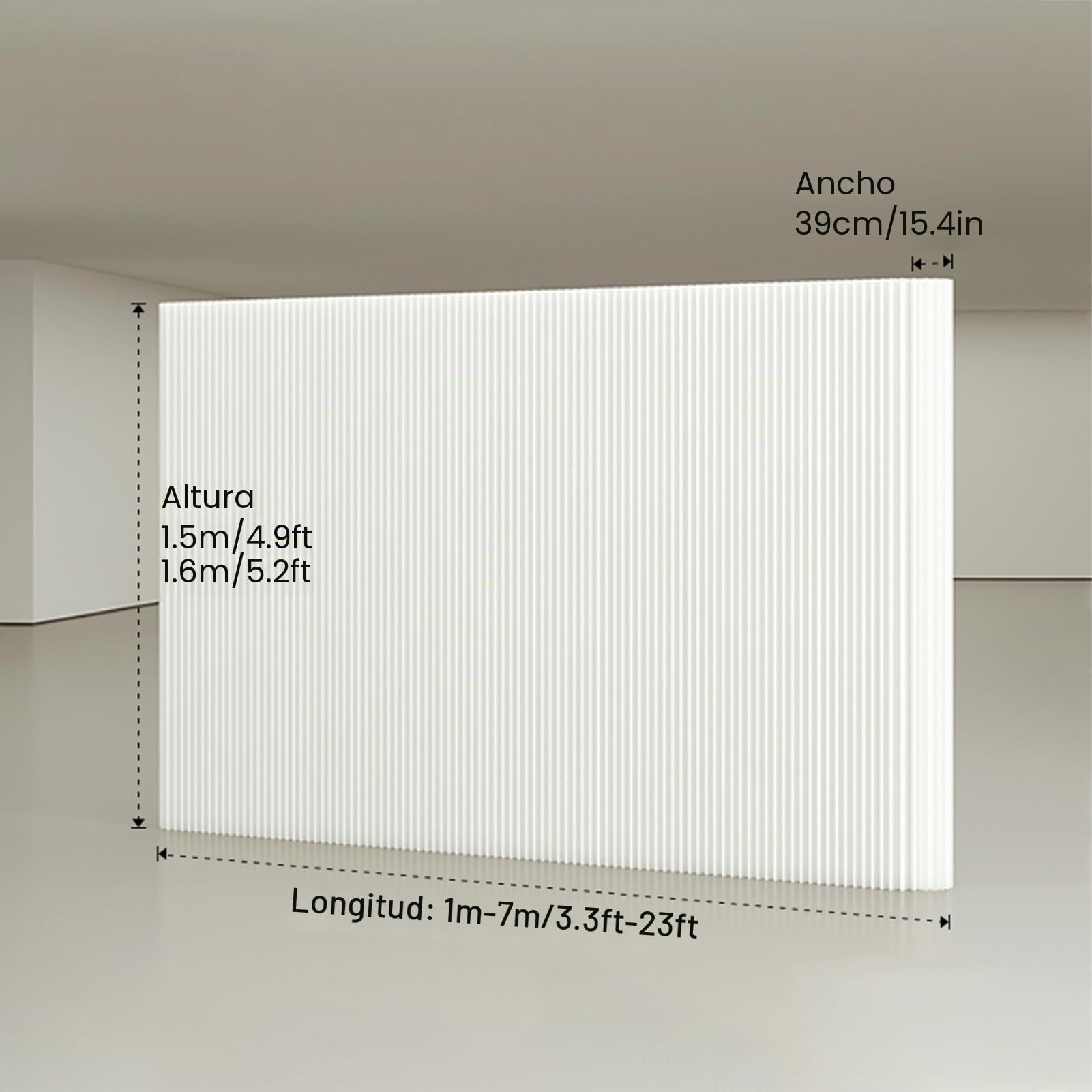 Biombo Plegable Retráctil, Separador De Ambientes De Papel, Separador De Ambientes Plegable, para Separación De Habitaciones, para Oficina En El Hogar(White,1.6x1.5m/4.9x5.2ft)