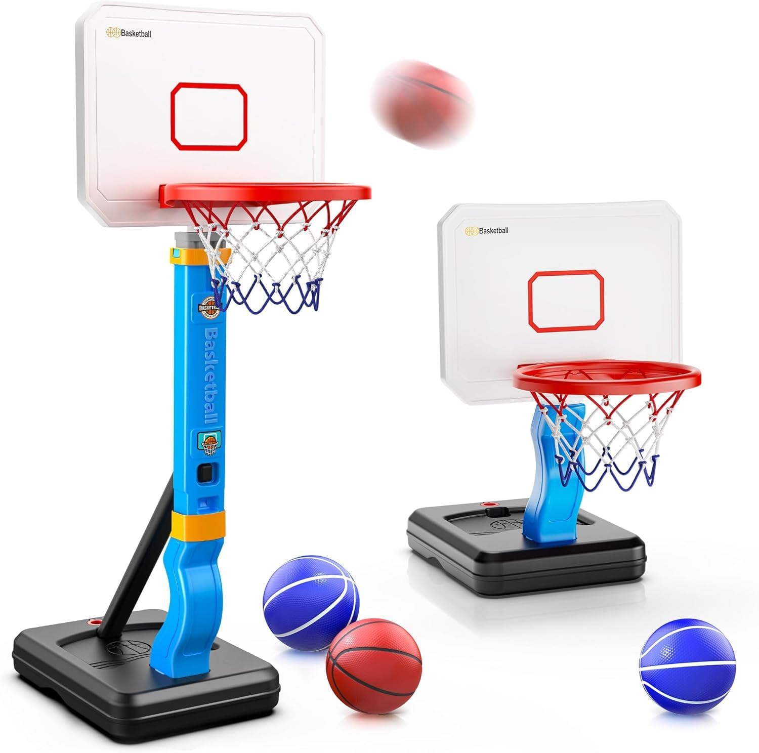 Basketball Hoop and Stand for Kids - Outdoor Indoor Water Pool Adjustable Basketball Hoop and Stand, Toddler Basketball Hoop with 4 Basketballs, Outdoor Toys Birthday Gift for Ages 3 4 5 6 Kids Boy