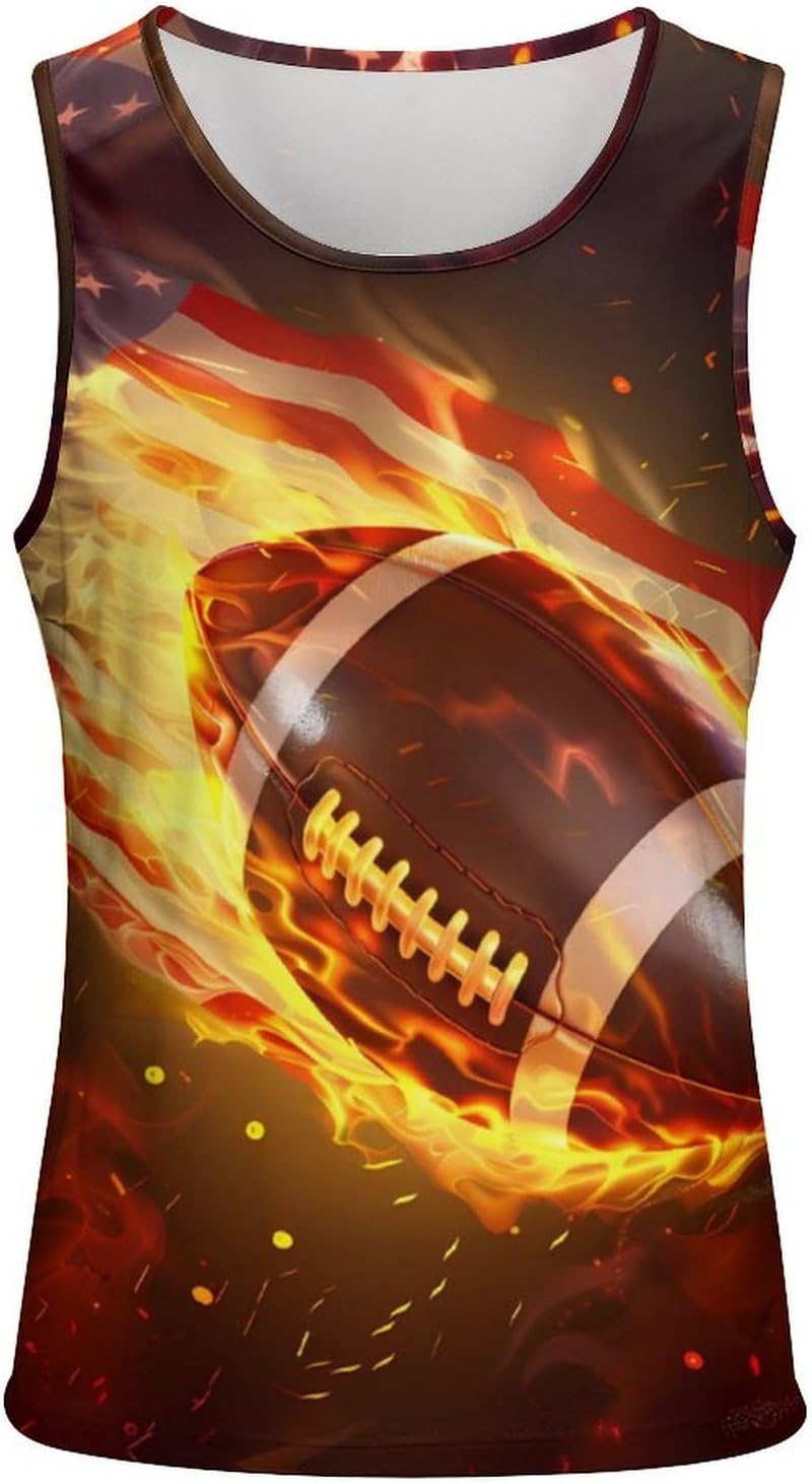 Patriotices Flame Football Men's Tank Top Sleeveless Muscle Shirts Vest Beach T Shirts for Workout Gym