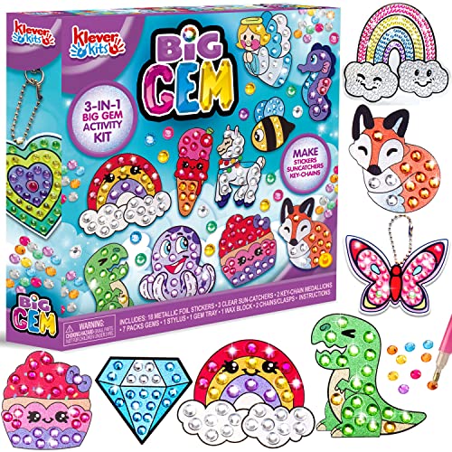 JOYIN Kids Diamond Art, Big Gem Diamond Painting Kit with 18 Magical Stickers 3 Suncatchers 2 Keychains, Diamond Art for Kids, DIY Paint Arts Supplies, Craft Gift for Girls