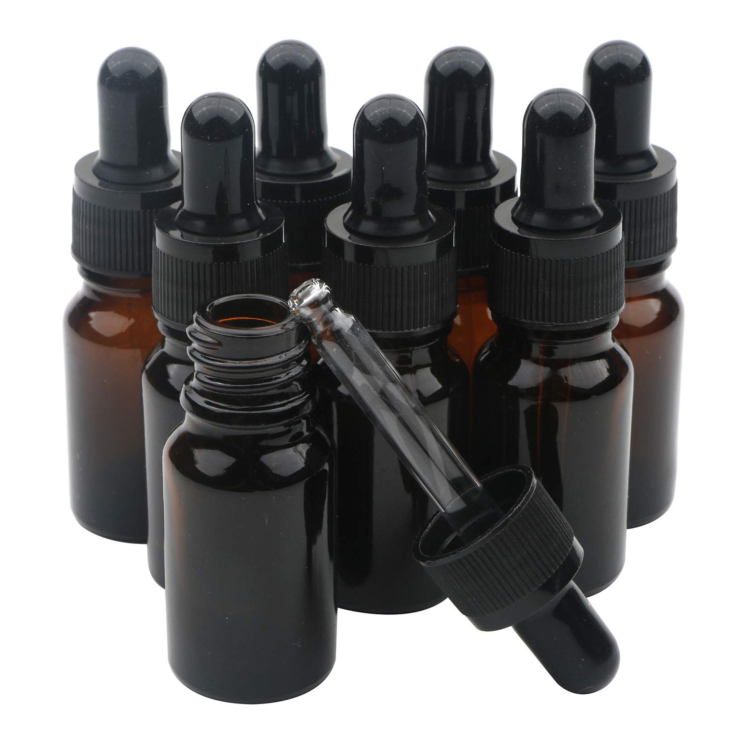 Unxuey 8 pcs 10 ml Amber Glass Bottles with Clear Glass Dropper with Pipettes Dropper Essential Oil Perfume Liquid Travel Eye Fragrance Vials