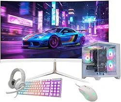 PC Gamer Ryzen 5 5600GT, 16GB DDR4, SSD 480, Windows 11, RGB, Monitor 23 Polegadas Curvo, Teclado e Mouse Gaming (Branco)