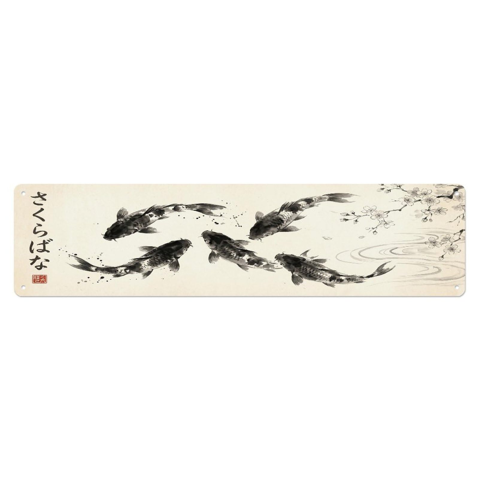 Xanthor Style Metal Tin Sign Vintage Koi Fish Japanese Pond