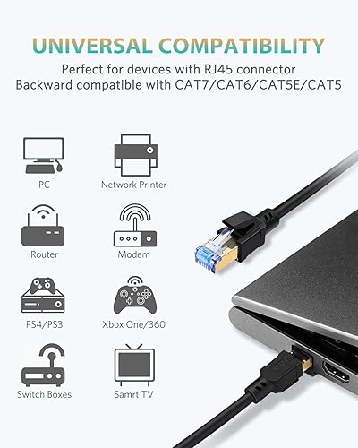 Miniatura 4 de Cable Ethernet Cat8, cable de red Ethernet Cat 8 de alta velocidad con conector RJ45 chapado en oro, compatible con Cat7 Cat6, cable LAN Gigabit