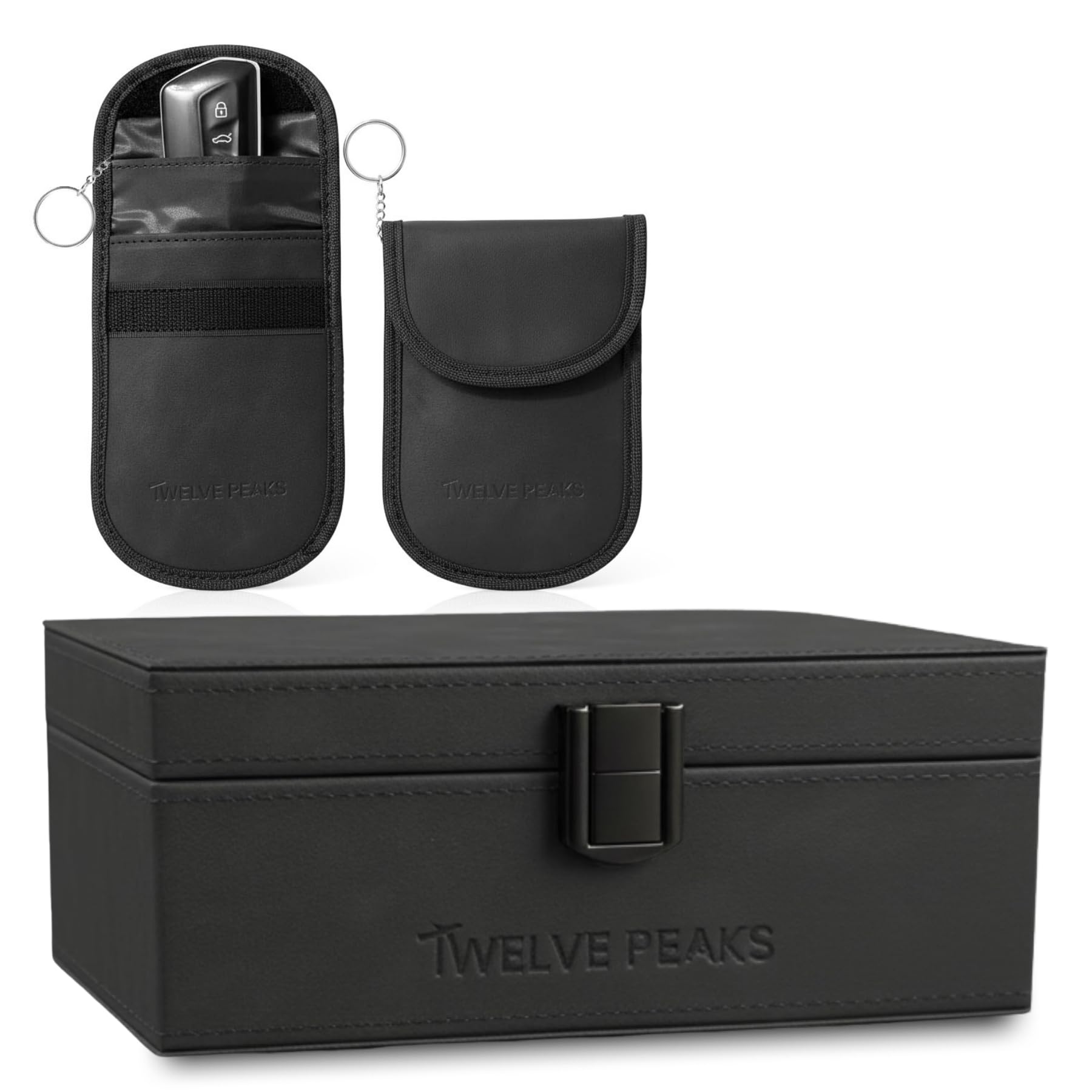 TwelvePeaks® Premium Faraday Box for Car Keys, Faraday Pouch, Signal RFID Blocking Card - PU Leather with Velvet, Car Key Signal Blocker Pouch and Key Lock Box Outdoor Anti-Theft Protection, 17x12x7cm — view 8