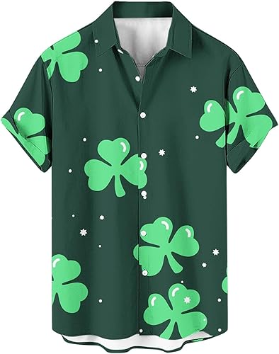 Camisa con botones para Hombre, Camiseta con Estampado del día de San Patricio, Camisetas Manga Corta contraste Color