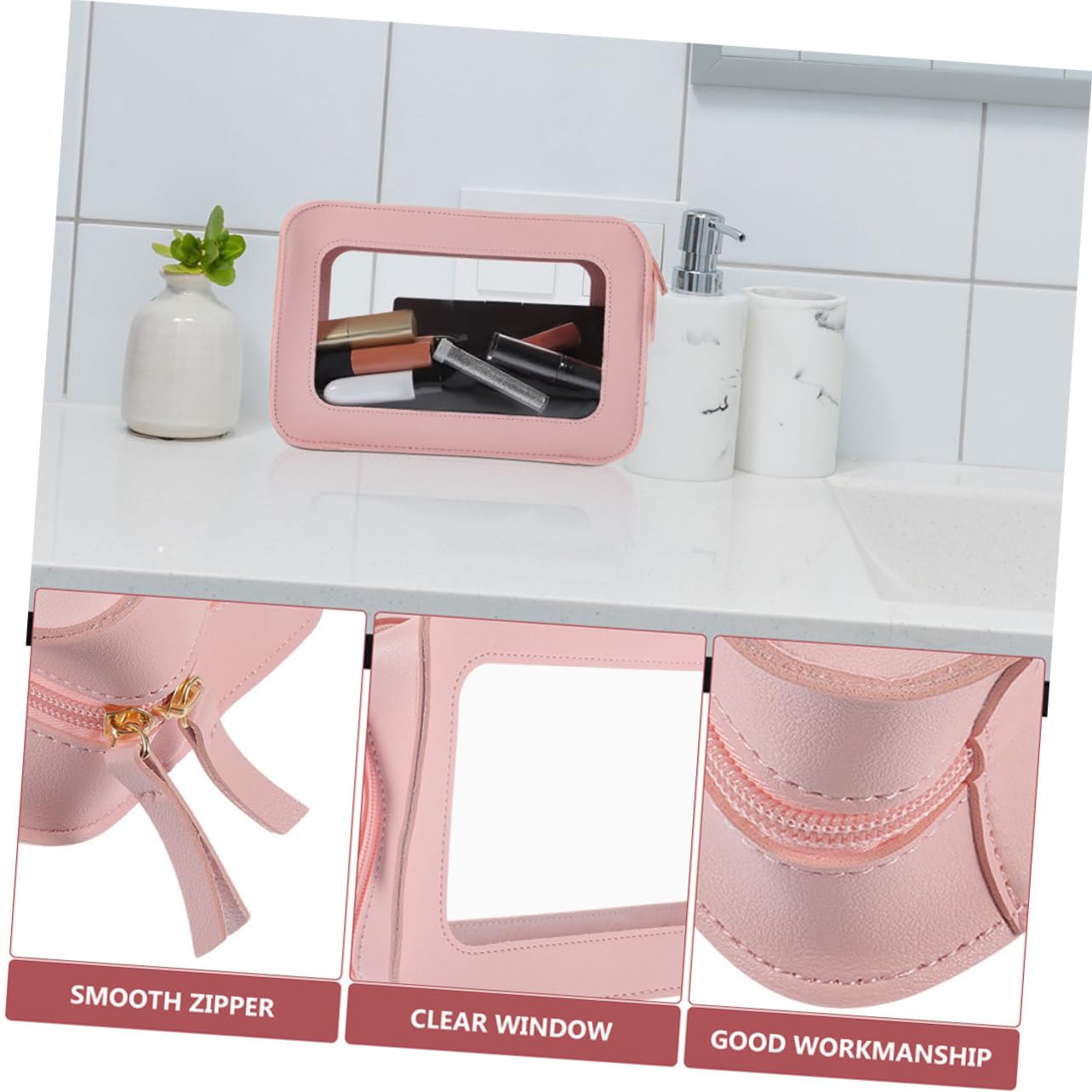 Borsa Toilette Trasparente Pvc Rosa 2 Pezzi per Viaggio | Chiusura Zip Liscia, Formato Compatto per Outdoor, Pratico Organizer Beauty Buona Capienza