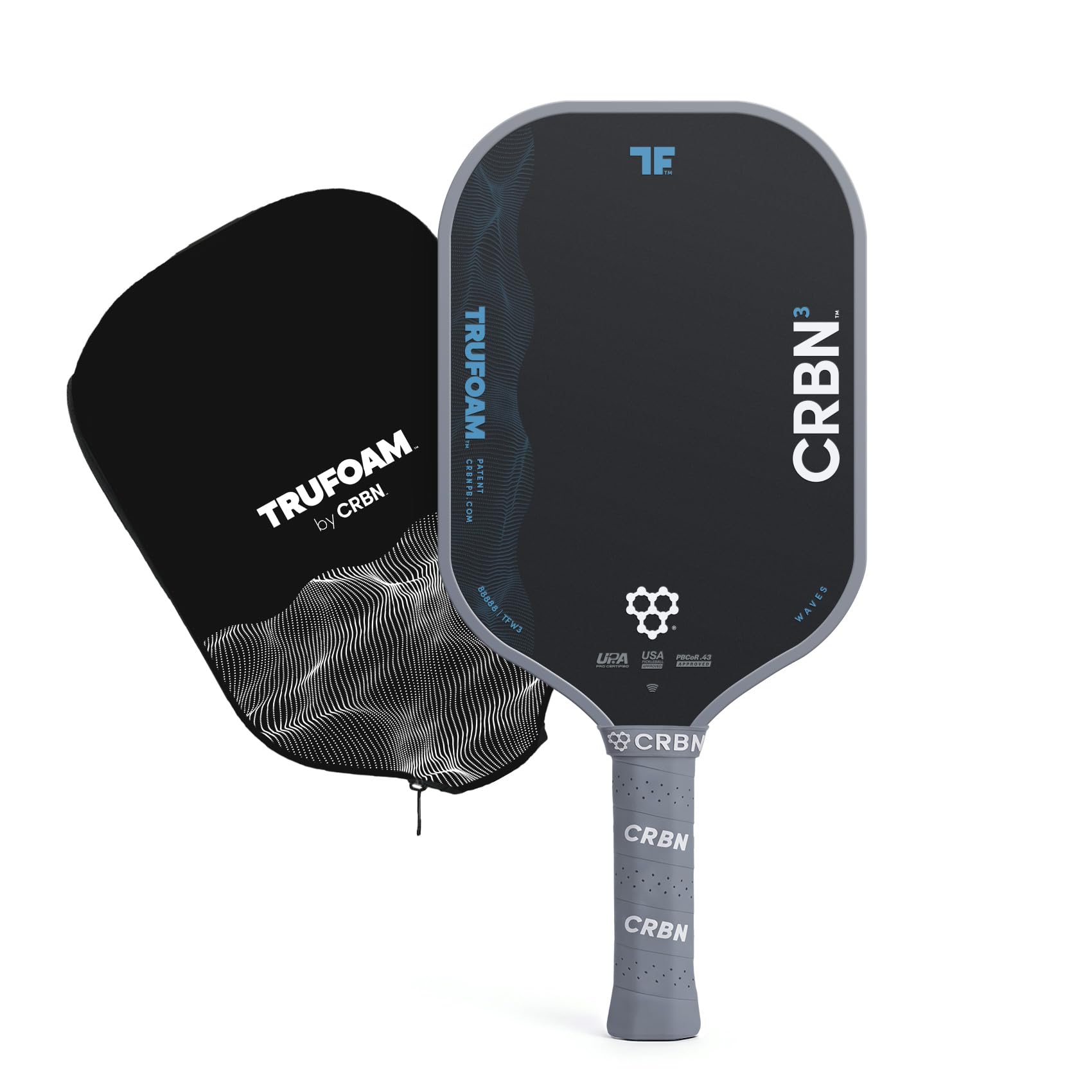 CRBN TruFoam Waves Pickleball-Paddel – Kohlefaser-Pickleball-Paddel – 100 % Schaumstoffkern für maximale Leistung, 14 mm