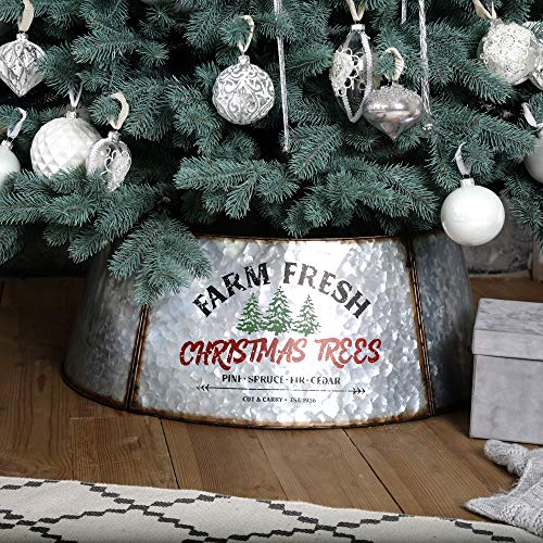 Hallops Galvanized Tree Collar - Large To Small Christmas Tree. Adjustable Metal Skirt, Christmas Decor (Original, Standard) And Wooden Tree Collar Box - Christmas Tree Farmhouse Rustic Decor. Vintage #TOP4