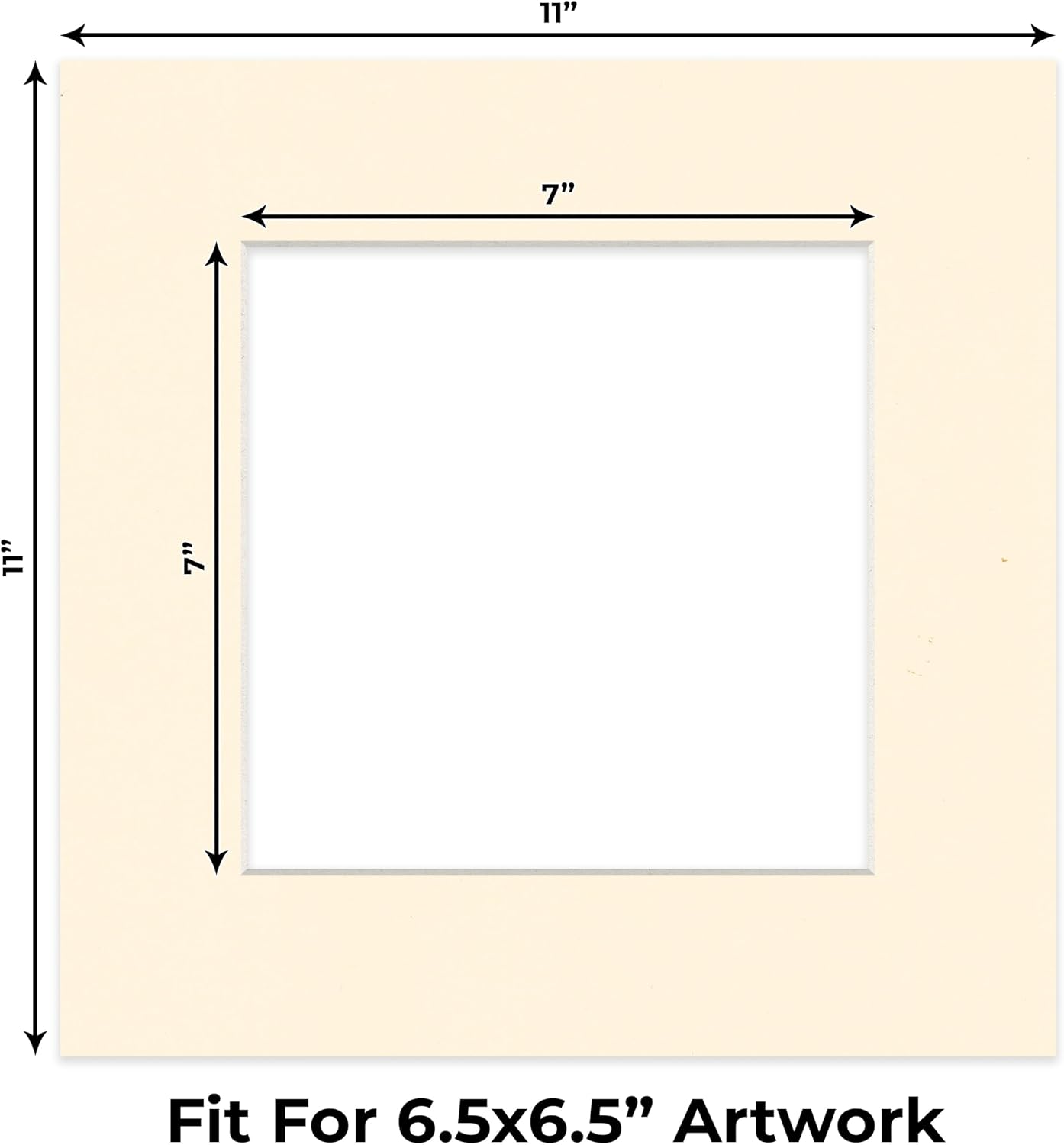 11x11 Mat Bevel Cut for 7x7 Photos - Precut Cream Square Shaped Photo Mat Board Opening - Acid Free Matte to Protect Your Pictures - Bevel Cut for Family Photos, Pack of 1 Matboard Show Kit With Acid