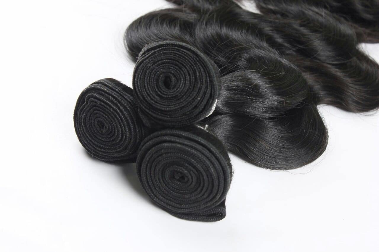 MV Hair Studio Brazilian Body Wave Bundles, Unprocessed Virgin Human Hair Extensions, Natural Black Color, NO TANGLING OR SHEDDING GUARANTEED!!! Silky, soft AND beautiful - More Lengths Available (14 16 18) | MV Meta