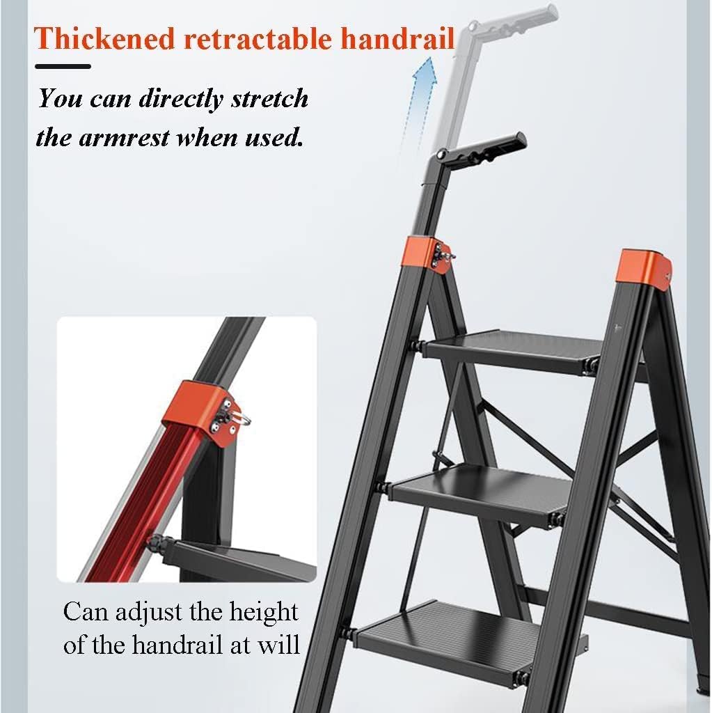 Step Ladder Thickened Aluminum Alloy Folding Ladder, Wide Pedals Strong and Reliable Step Ladders for Home 330lb Folding Ladder Telescopic Ladder(Color:3-step ladder,Size:Svart)