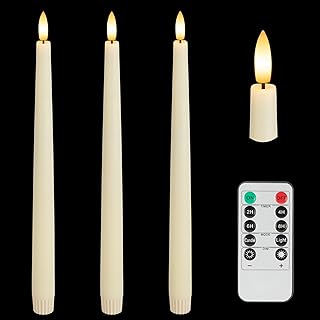 Flameless Taper Candles with 3D Wick, 11.4" Real Wax LED Candles with Remote and Timer, 3 Pack Flickering Candlesticks Battery Operated (Ivory)