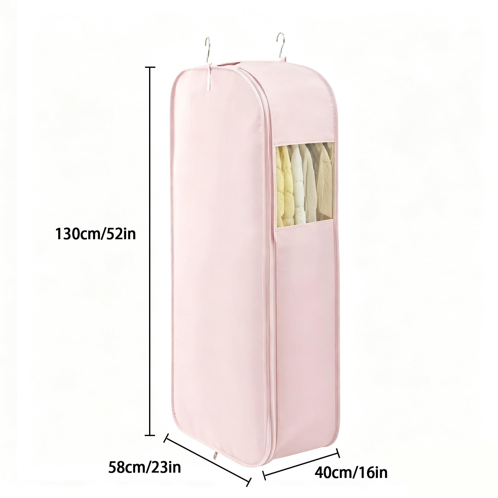 Custodie per Abiti Comprimibili e Resistenti per Appendere i Vestiti | Tessuto Pelle di Pesca e Traspirante, con Finestra Trasparente e Cerniera Autobloccante Scorrevole(Pink)
