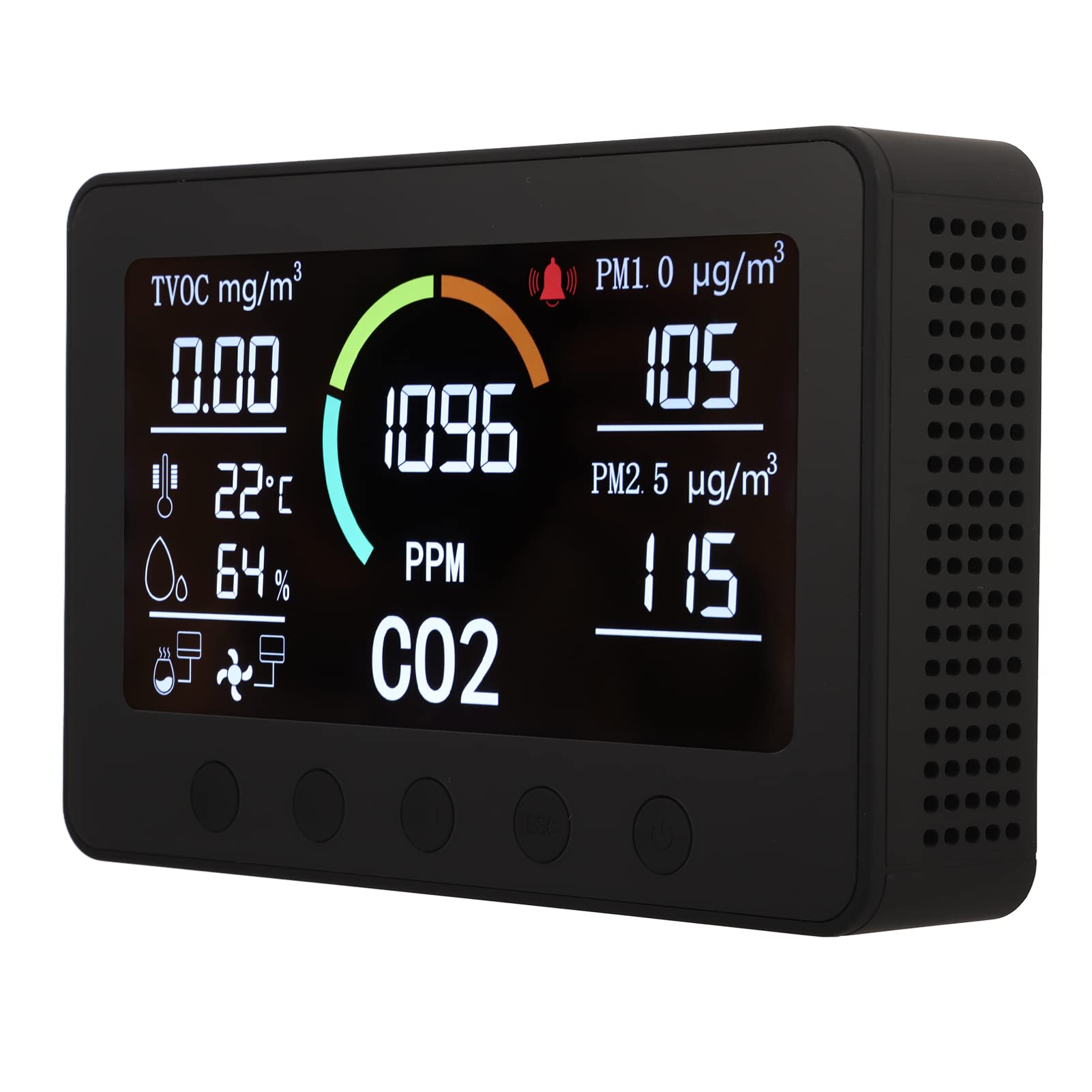 Negro CO2 TVOC PM2.5 WIFI Detector de calidad del aire Pantalla grande Temperatura Humedad Gas Monitor para el hogar, oficina, cocina, material ABS ignífugo