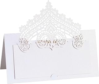 50 PCS Laser Cut Wedding Place Cards Tented Name Card Folded Cards Blank Cardstock for Wedding, Banquet tables,Table Setting, Buffet, Baby Shower, Bridal Shower (White)